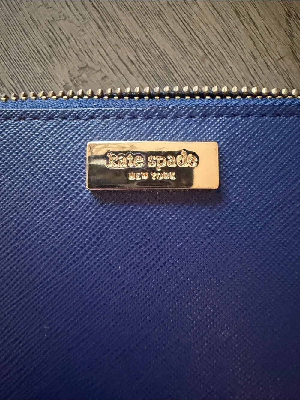 Kate Spade Blue Pebble Leather Zip Wallet